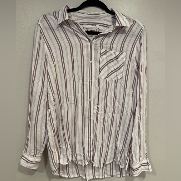 Express Tops - Express Boyfriend Fit White Purple Striped Button Down Blouse Top Size Medium
